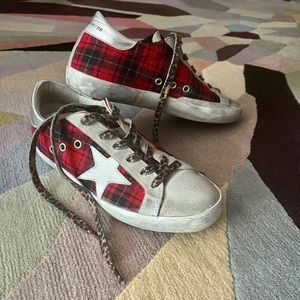 Golden Goose Super-Star Red Plaid Sneakers